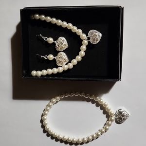 New cz heart faux pearl sets Avon